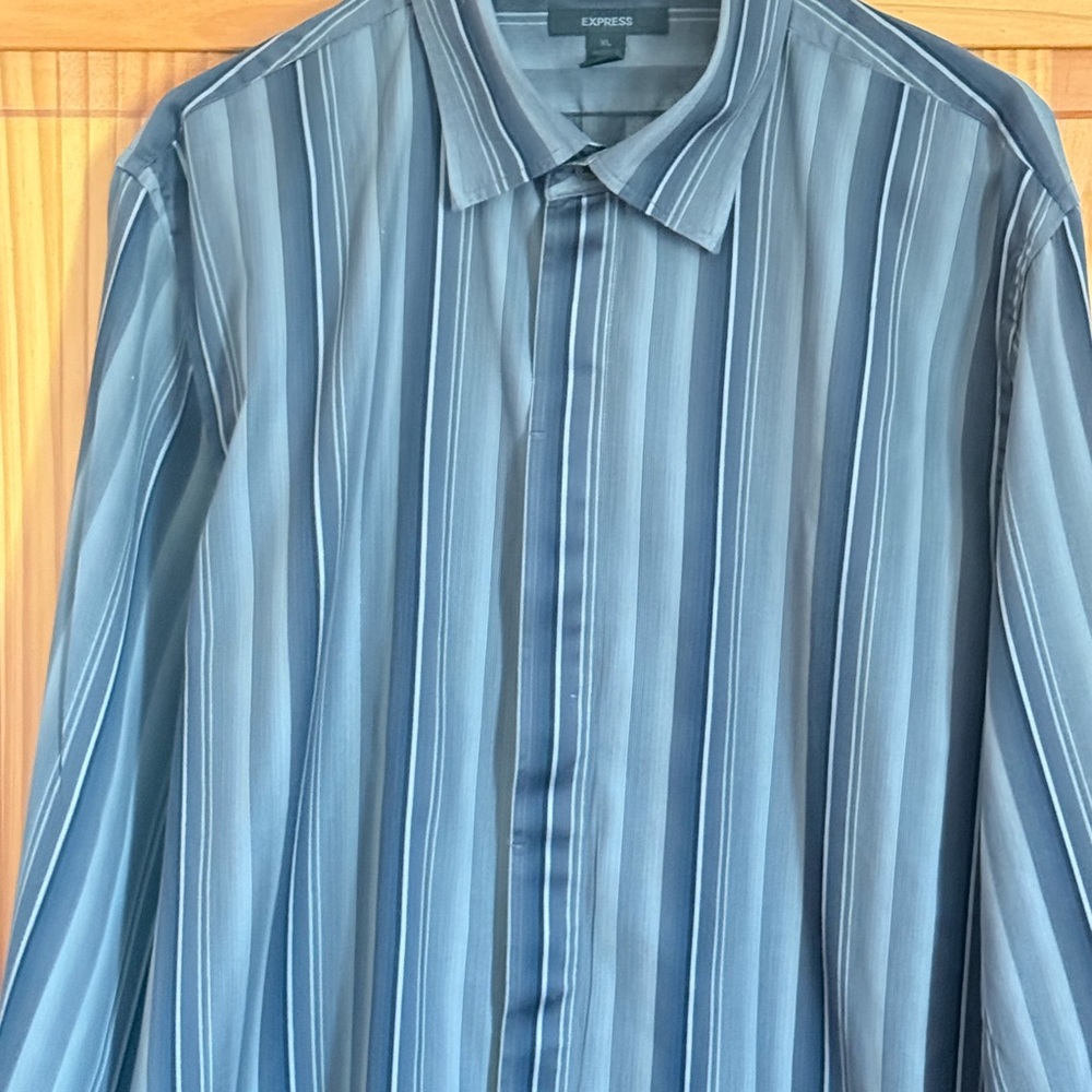 Express Blue Striped Casual Button Down Shirt